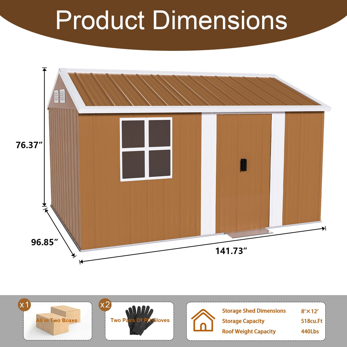 Heavy Duty Metal Storage Shed With Windows And Lockable Door, Weatherproof Outdoor Garden Shed by Couch.com