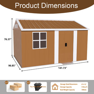 Heavy Duty Metal Storage Shed With Windows And Lockable Door, Weatherproof Outdoor Garden Shed by Couch.com