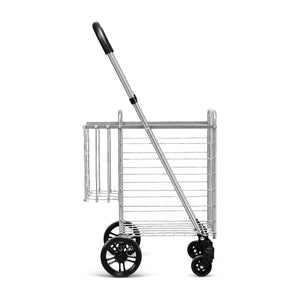 Folding Shopping Cart Basket Rolling Trolley with Adjustable Handle-Black
