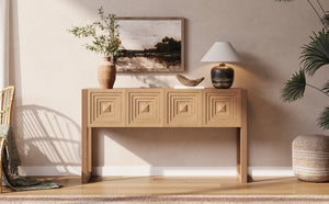 Geometric Carved Console Table with Soft-Close Drawers