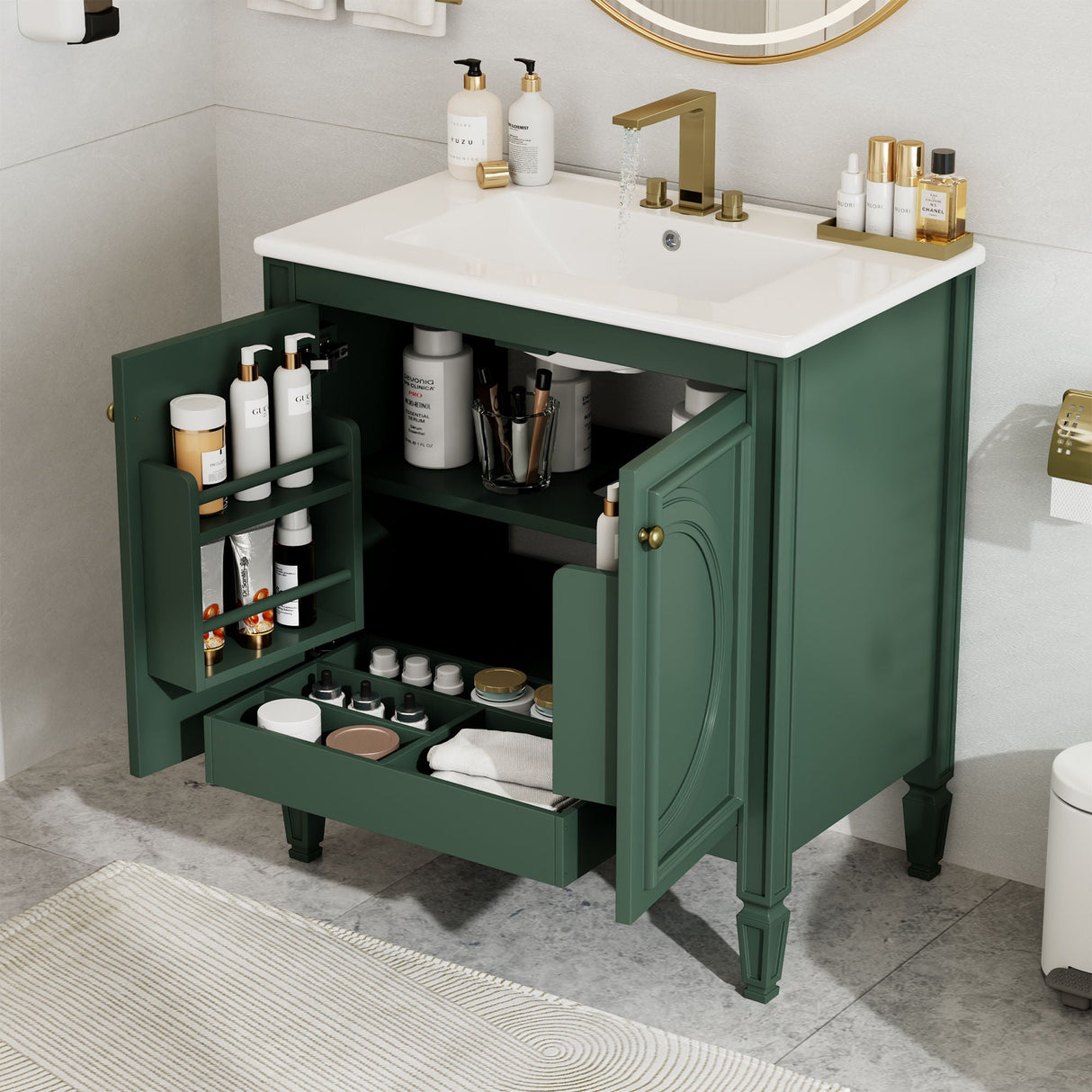 30" Bathroom Vanity With Sink, 2 Doors With Shelf, Soft Close Door Hinges, Vintage Style - Green by Couch.com