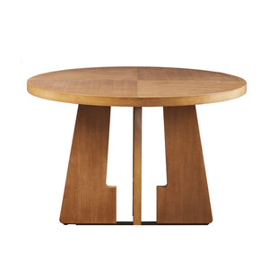 Modern Round Dining Table With Pecan Wood Veneer - Walnut by Couch.com