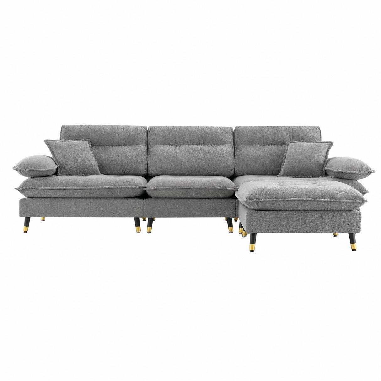 L Shaped Convertible Sectional Sofa 4 Seat Tufted Couch Set With Two Tone Adjust Legs Cloud Movable Ottoman by Couch.com