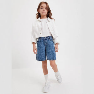 Washed Denim Mid-length Pants Girls Denim Shorts