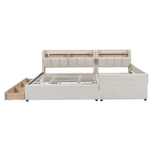 Upholstered Mother & Child Bed With Hydraulic Storage System, Drawer Box, Bedhead Storage Shelf And 2 Pairs Of Sockets & USB Ports by Couch.com