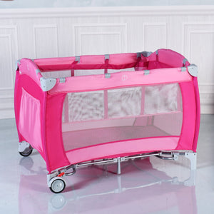 Foldable Baby Crib Playpen with Mosquito Net and Bag-Blue