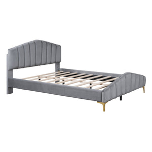 Platform Bed With Thick, Stylish Stripe Decorated Bedboard And Elegant Leg by Couch.com