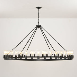 64 Inch Matte Black Wagon Wheel Chandelier With 30 Lights