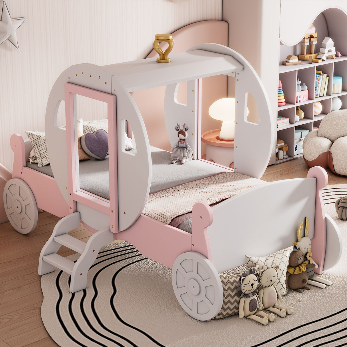 Princess Carriage Bed With Crown, Platform Car Bed With Stair by Couch.com