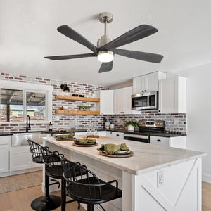 Modern Ceiling Fan With Dimmable LED Light 5 Solid Wood Blades Remote Control Reversible Dc Motor With Smart App Control - Nickel by Couch.com