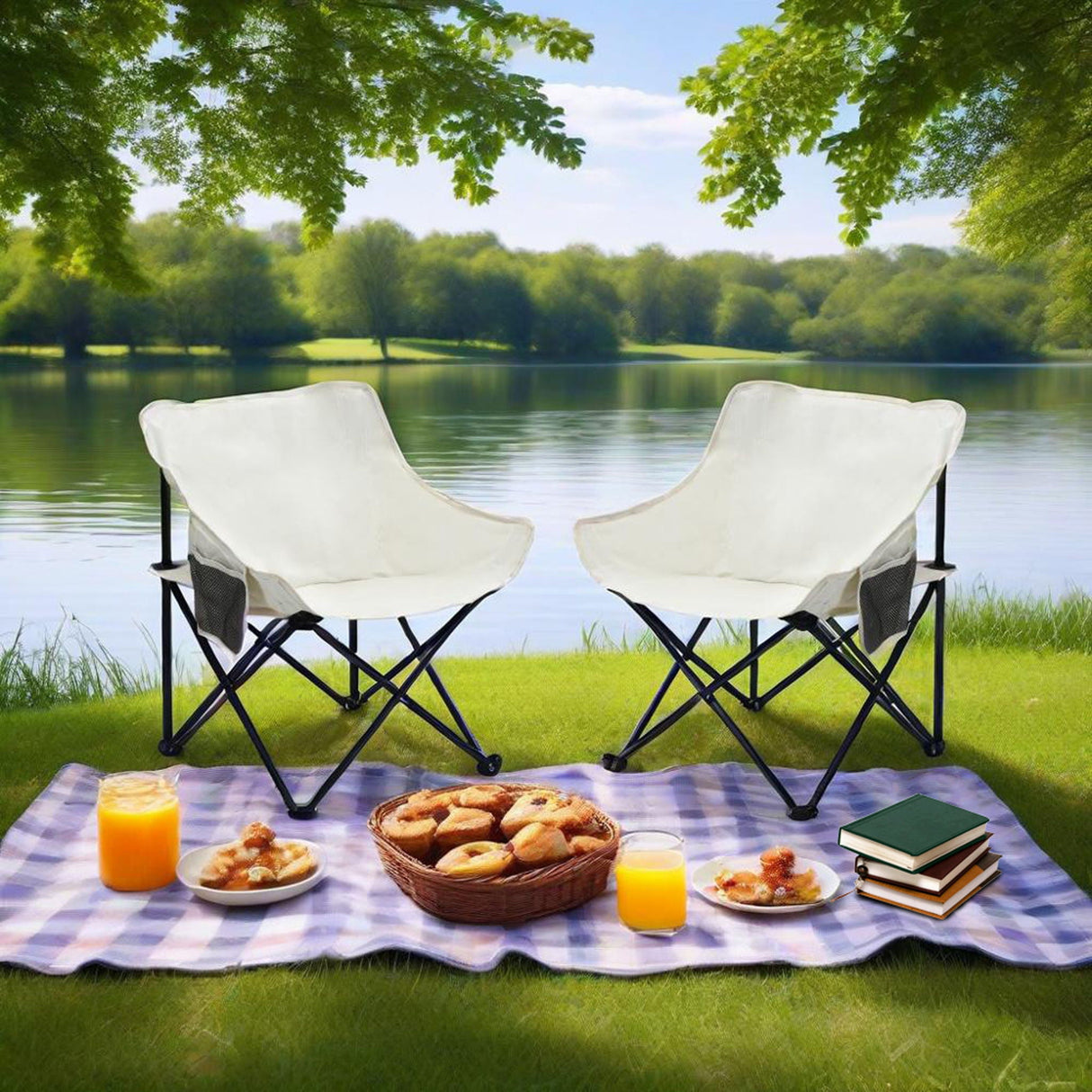 2 Pieces Outdoor Camping Chairs Folding / Portable, Comfortable Seating, Durable Steel Fram by Couch.com