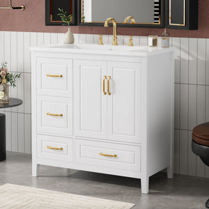 Bathroom Vanity With Sink, Soft Closing Doors & Drawers, Metal Handles