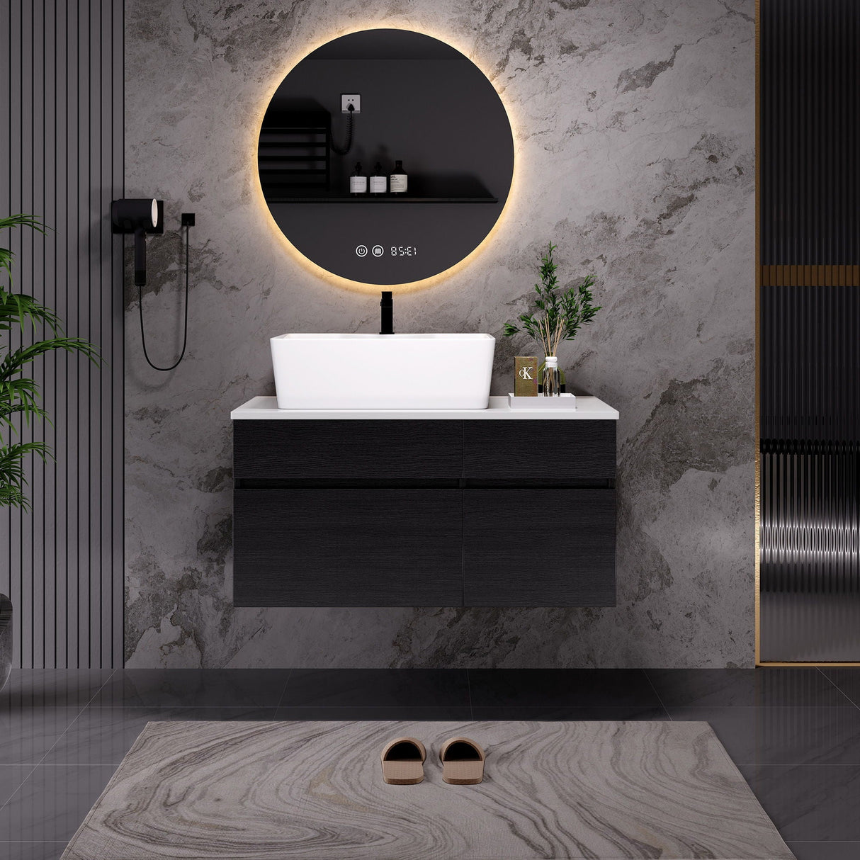 Floating Bathroom Vanity With Sink For Small Bathroom - White / Black