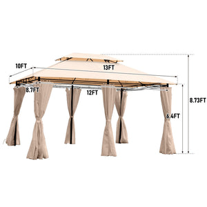 Khaki Outdoor Patio Gazebo Canopy Tent with Ventilated Double Roof