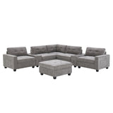 Sectional With Acrylic Table Top U Shaped Couch Set With 2 Consoles USB Charger, Storage Drawers And Pockets Movable Ottoman Tufted Sofa by Couch.com