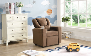 Kids Recliner Chair, Kids Upholstered Couch With One Cup Holder, Toddlers Recliner With Headrest And Footrest - Brown by Couch.com