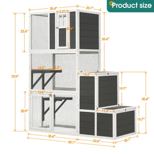3 Tier Wooden Outdoor & Indoor Cat House Suitable For 1-3 Cats Cat Enclosure Resting Box With 4 Platforms And 2 Doors Cat Shelter Kitty House With A Jump Box For Hiding And Resting Cat Cage - Gray by Couch.com