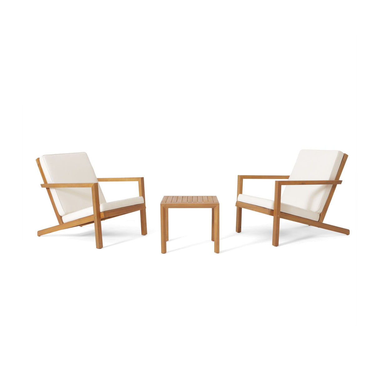 3 Piece Outdoor Chat Set With Table And 2 Adirondack Chairs - White / Brown Patina by Couch.com