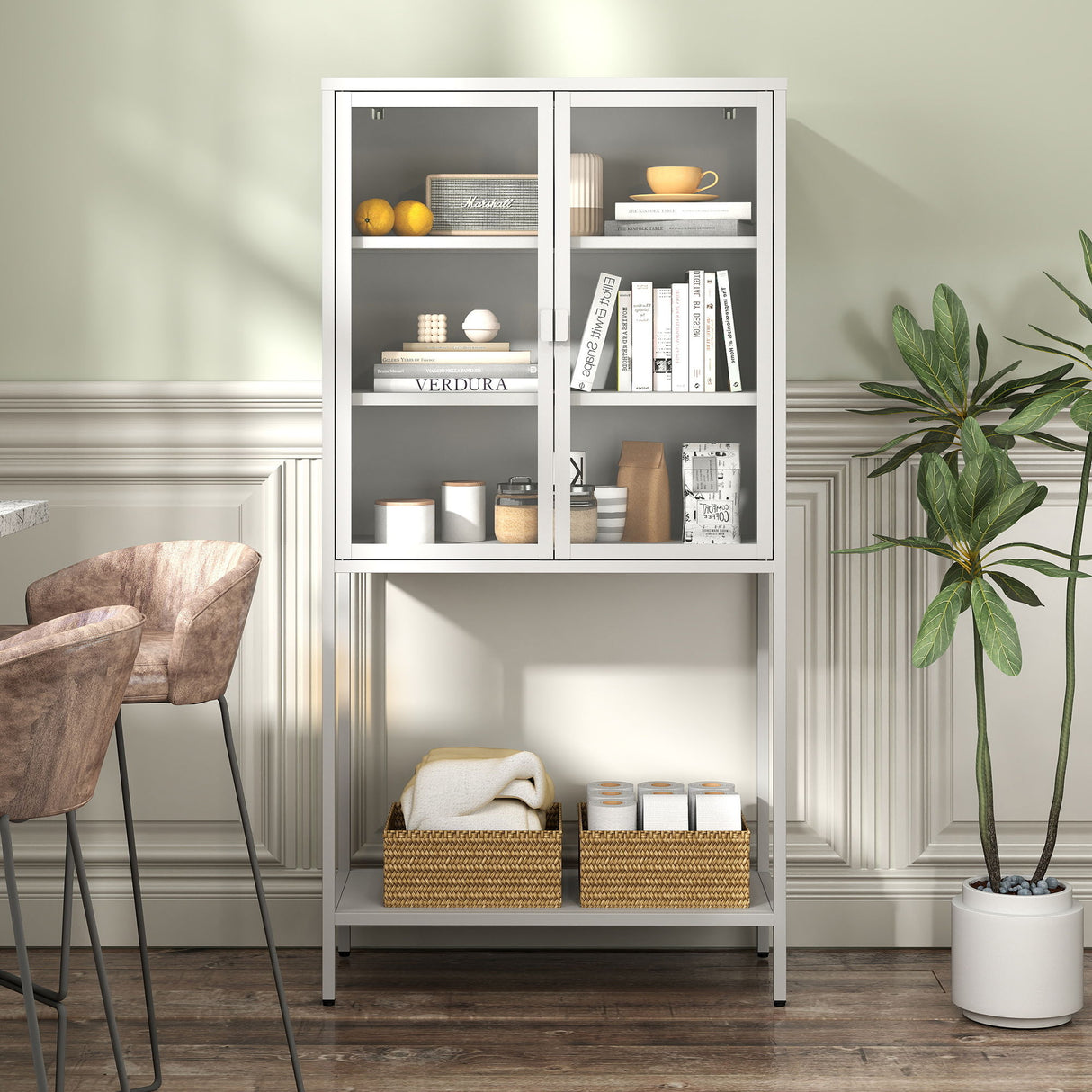 Heavy Duty Metal Storage Cabinet, Display Storage Cabinet With Glass Doors And 2 Adjustable Shelves, Tall Bookcase Modern Bookshelf Cabinet For Home Office, Living Room, Pantry by Couch.com