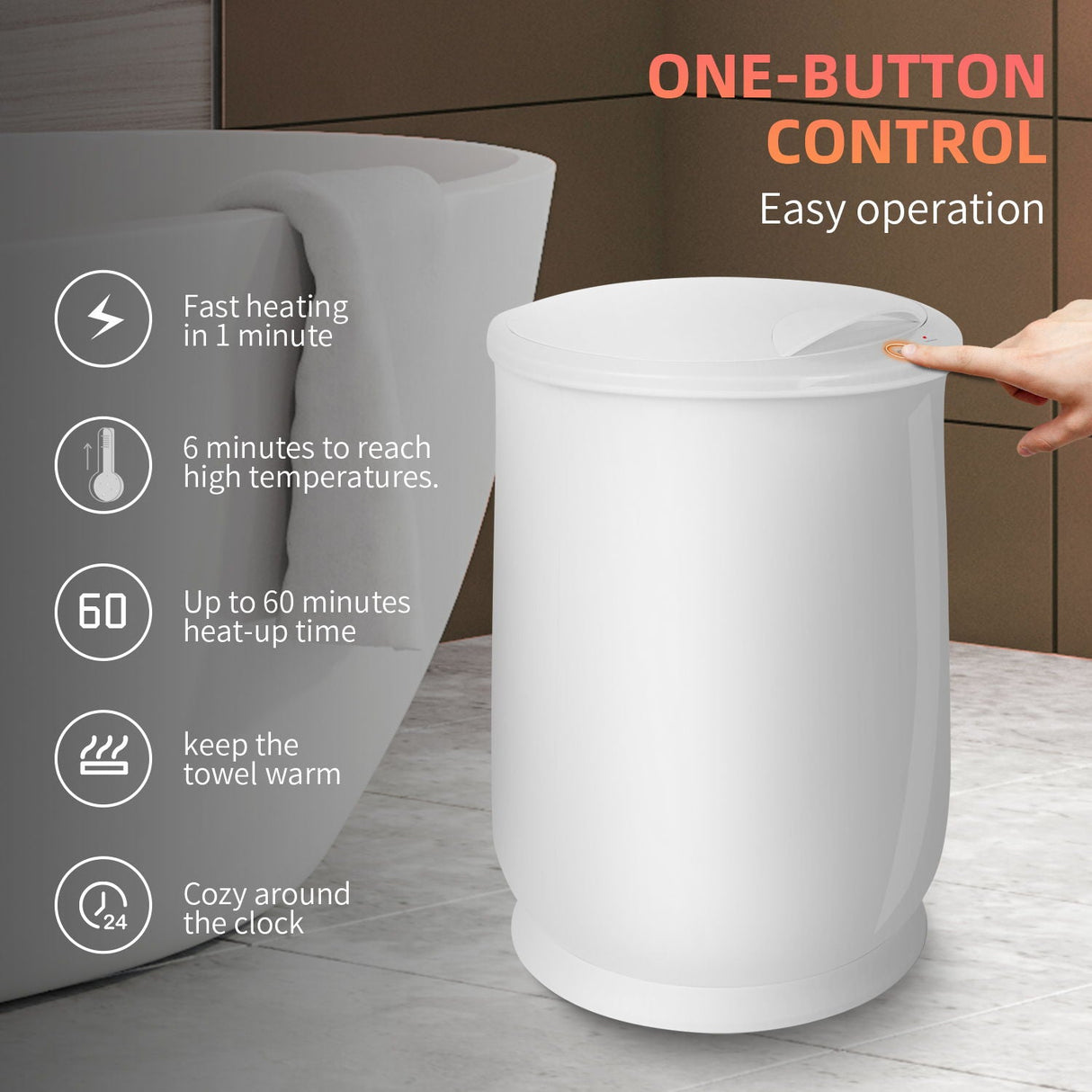 Luxury Bucket Towel Warmers, Large Towel Warmers For The Bathroom, Fits Up To 2 Oversized Towels - White by Couch.com