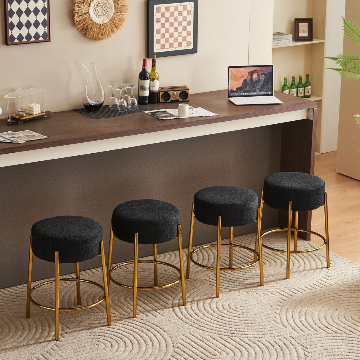 Round Bar Stools (Set of 2), Contemporary Upholstered Dining Stools For Kitchens, Coffee Shops And Bar Stores - Gold Legs by Couch.com