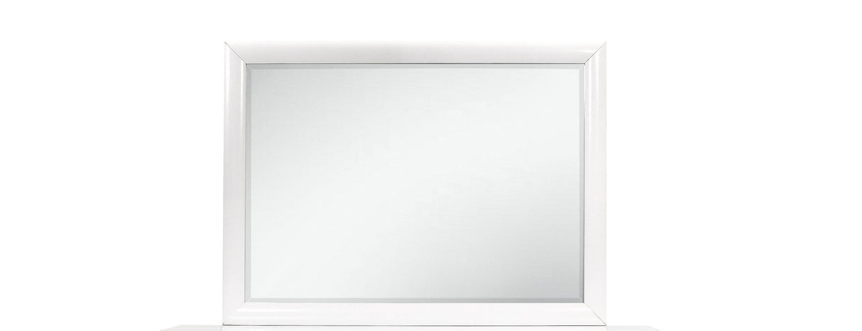 A slightly tilted, large rectangular Civic - Mirror with a white frame is set against a plain white background, reflecting minimal light.