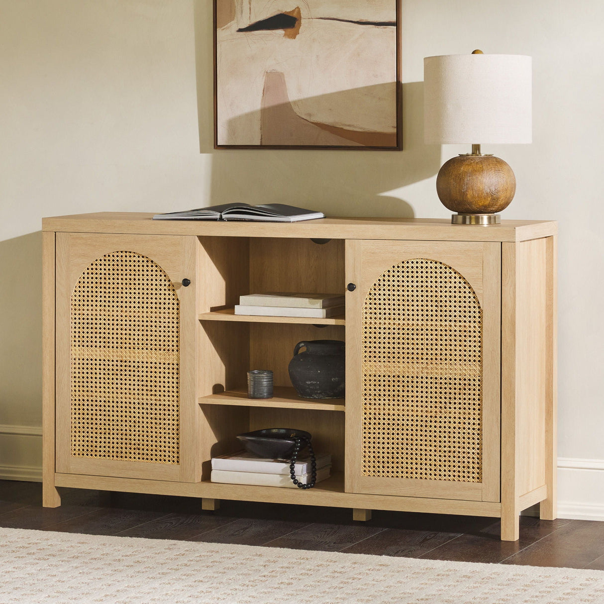 Transitional 2 Door Sideboard With Arched Rattan Panels by Couch.com