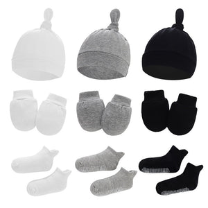 Newborn Hat Mittens And Socks Set With Rubber-soled Shoes