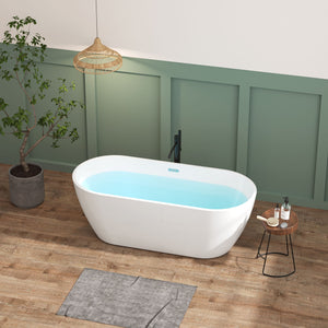 Acrylic Freestanding Soaking Bathtub With Classic Slotted Overflow And Toe-Tap Drain In Chrome, Cupc Certified.Easy To Install, 02138 - Glossy White by Couch.com