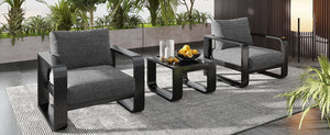 3 Piece Aluminum Frame Patio Furniture With 6.7" Thick Cushion And Coffee Table, All Weather Use Olefin Fabric Outdoor Chair - Gray / Black by Couch.com