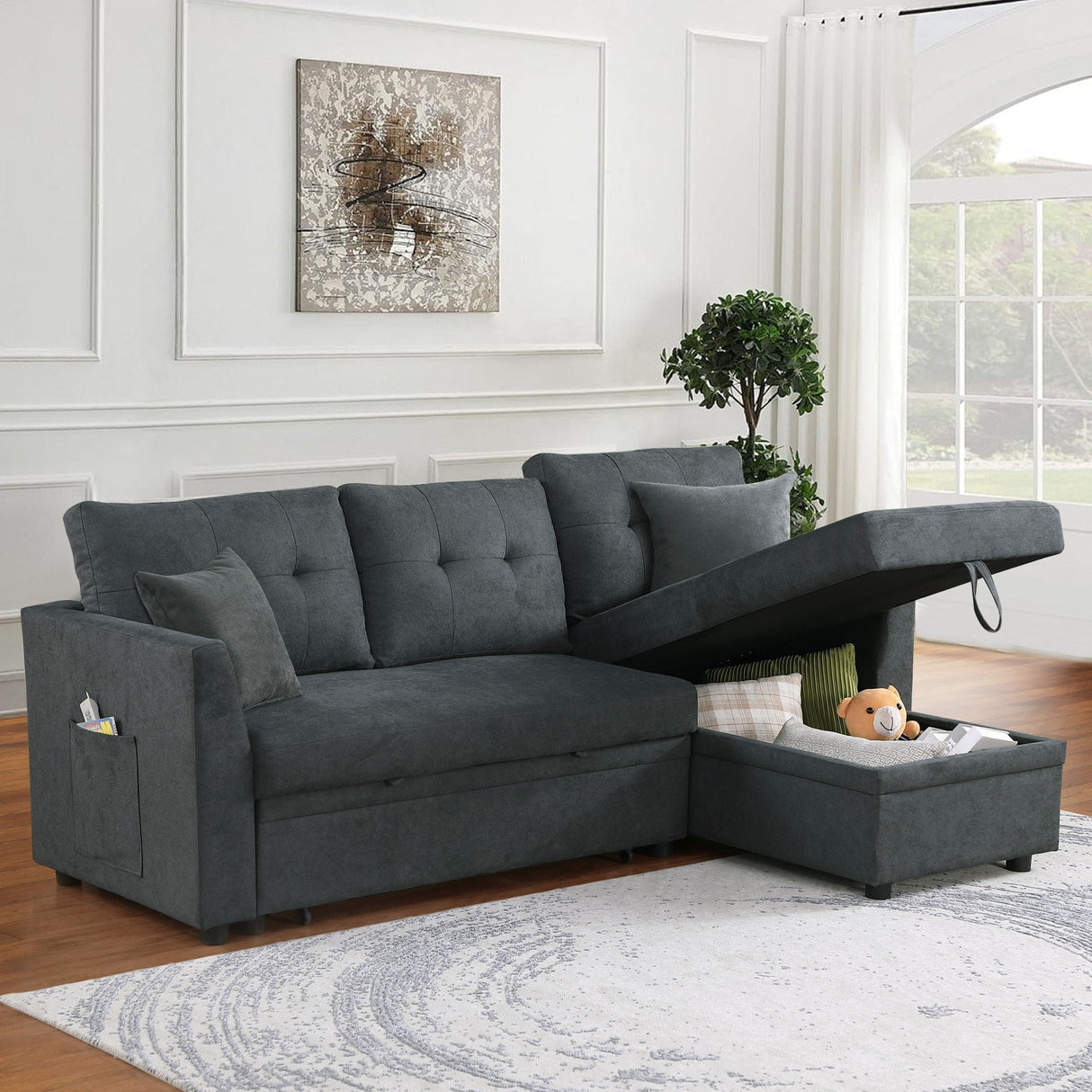 Sectional Sofa Bed L Shaped Sofa Couch Bed With USB Port, Reversible Chaise With Storage by Couch.com