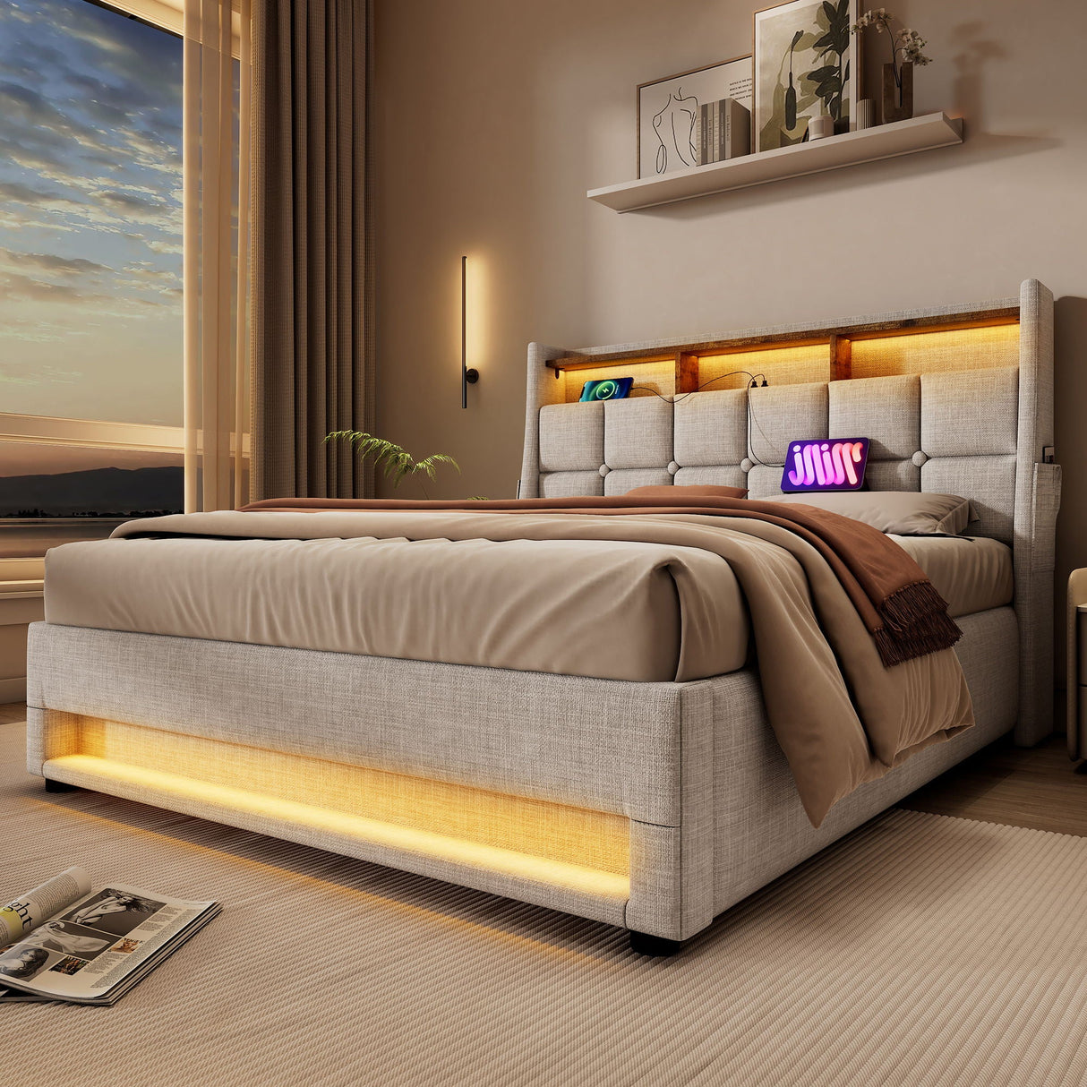 Upholstered Platform Bed With A Hydraulic Storage System, LED And USB Charging (Without Mattress) by Couch.com