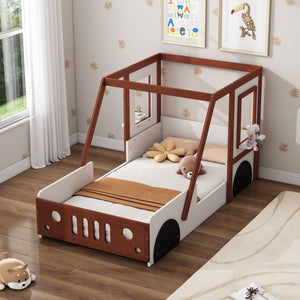 Fun Play Design Twin Size Car Bed, Kids Platform Bed In Car Shaped For Kids Boys Girls Teens - White / Orange by Couch.com