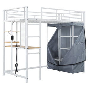 Loft Bed With Desk, Shelves, Power Outlet, LED Light And Wardrobe by Couch.com