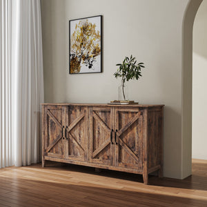 Cabinet with 4 Doors and 4 Open Shelves Freestanding Sideboard