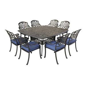 Square 8 Person 64" Long Aluminum Dining Set With Cushions by Couch.com
