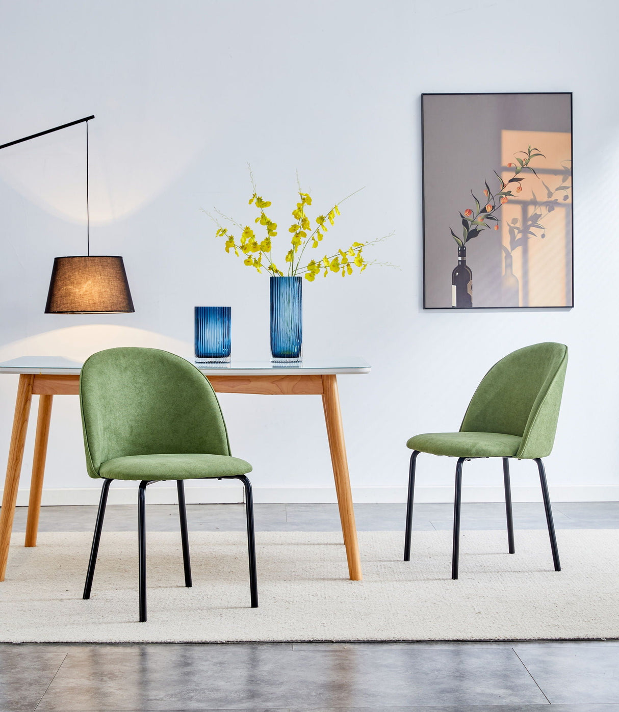 5 Pieces Dining Set, Table Metal Leg Mid-Century Dining Table For 4 - 6 People With MDF Table Top, Pedestal Dining Table, End Table Leisure Coffee Table - Army Green by Couch.com