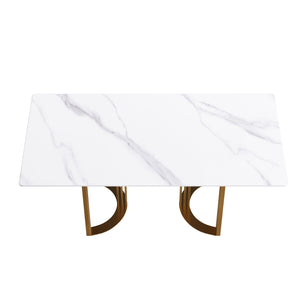 70.87" Modern Artificial Stone White Straight Edge Golden Metal Leg Dining Table, Can Accommodate 6-8 People - White / Gold by Couch.com