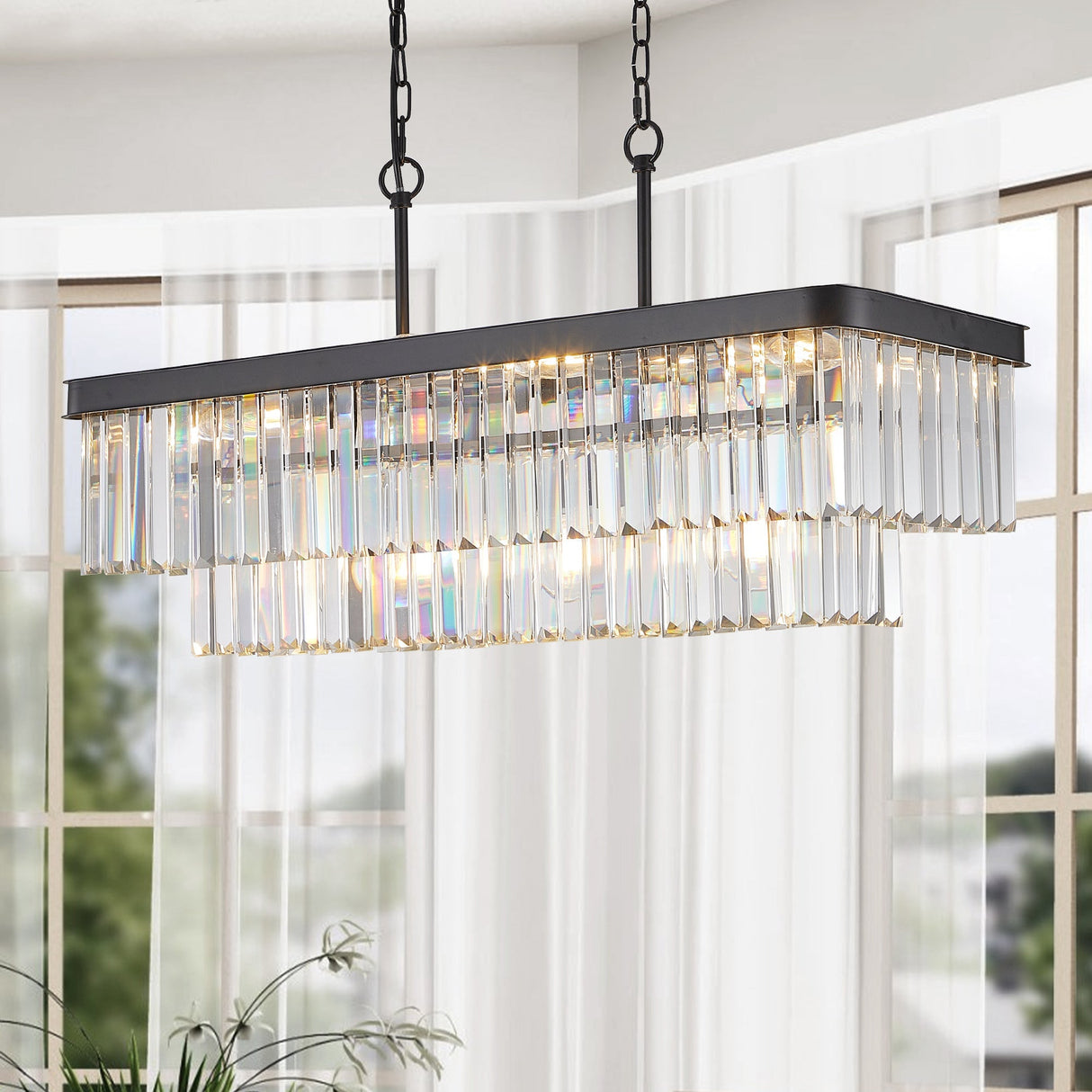 Rectangular Crystal Chandelier Adjustable