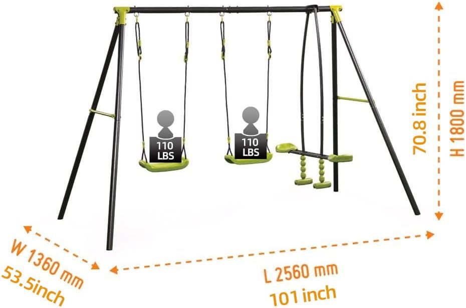 Xns008 Interesting Triple Children Metal Safe Swing Set 440Lbs For Outdoor Playground Three Seat Swing For Age 3+ - Green / Black by Couch.com