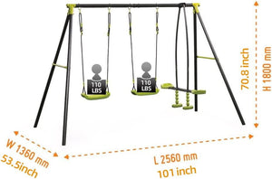 Xns008 Interesting Triple Children Metal Safe Swing Set 440Lbs For Outdoor Playground Three Seat Swing For Age 3+ - Green / Black by Couch.com