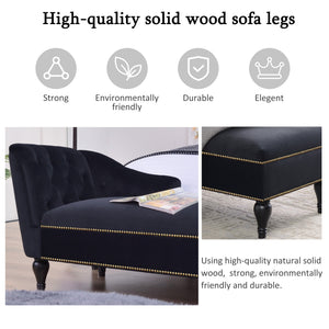 58" Velvet Chaise Lounge with Nailhead Trim and Solid Wood Legs