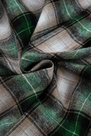 Dark Green Drawstring Pocketed Plaid Hooded Jacket Cozy & Trendy Checkered Outerwear For All Seasons