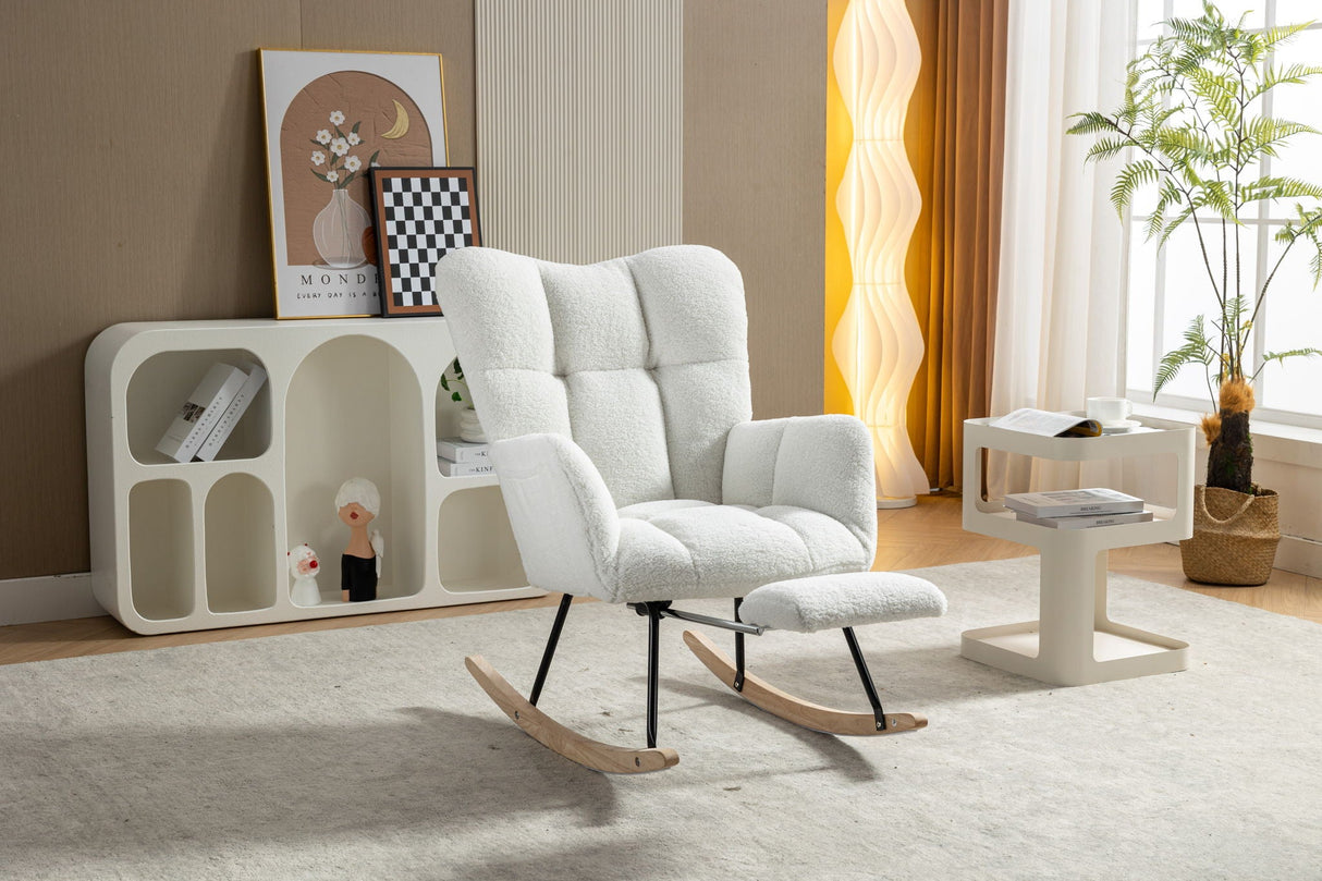 Teddy Fabric Rocking Chair With Adjustable Footrest - Ivory by Couch.com