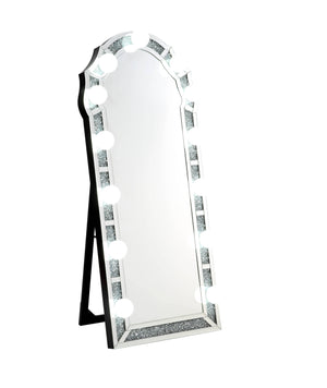 Noralie - Mirrored Faux Diamonds Floor Mirror - Silver by Couch.com