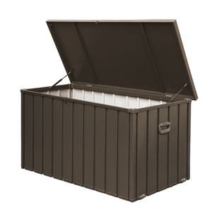 200 Gallon Waterproof Outdoor Deck Box, Steel, Lockable Patio Storage for Cushions and Garden Tools, Dark Brown