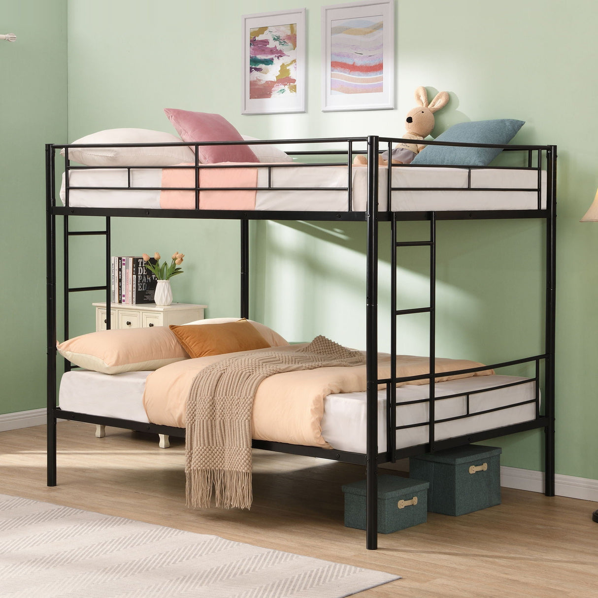 Modern Metal Bunk Bed, Full Over Full, No Box Spring Needed - Black by Couch.com
