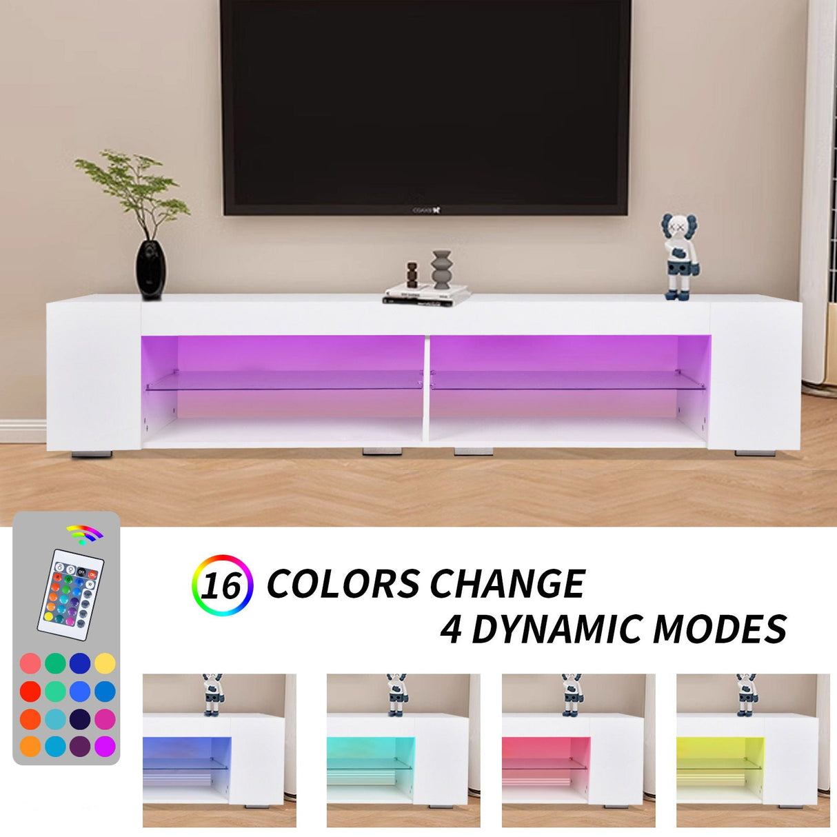 LED TV Stand Modern Entertainment Center With Storage High Gloss Gaming Living Room Bedroom TV Cabinet - White by Couch.com