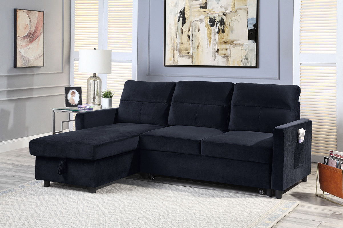 Ivy - Velvet Reversible Sleeper Sectional Sofa With Storage Chaise And Side Pocket by Couch.com