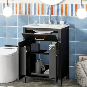 Bathroom Vanity Combo With Ceramic Sink, Luxurious Space-Saving Vanity, 2 Soft Close Doors by Couch.com